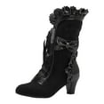 thumbnail image 1 of YLYL Women Vintage Victorian Boots 70s Sweet Bow Mid Heels Lace up Kawaii Witch Mid Calf Boots, 1 of 9
