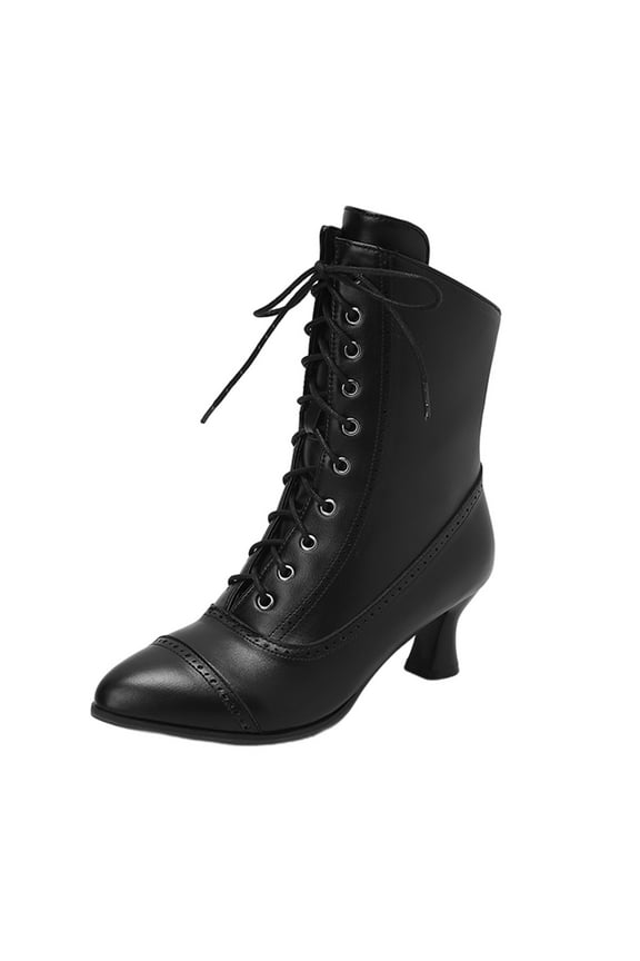 Women Vintage Victorian Boots Kitten Heel Granny Boots Lace up Ankle Boots