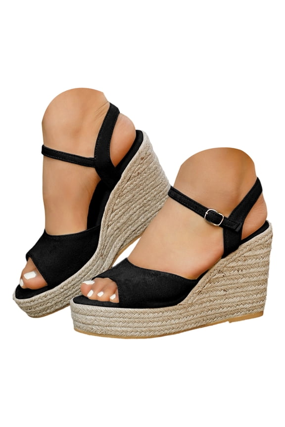 Women's Espadrilles Sandals Wedge Platform Heel Open Toe Ankle Strap Buckle Dressy Casual Summer Shoes