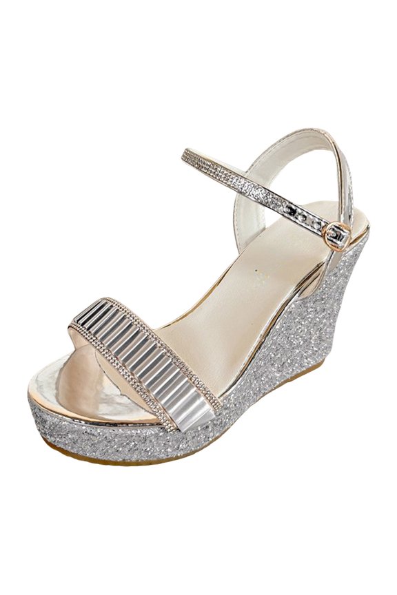 Women Wedge Platform Sandals Rhinestone Adjustable Ankle Strap Buckle Party Evening Summer Dress Shoes