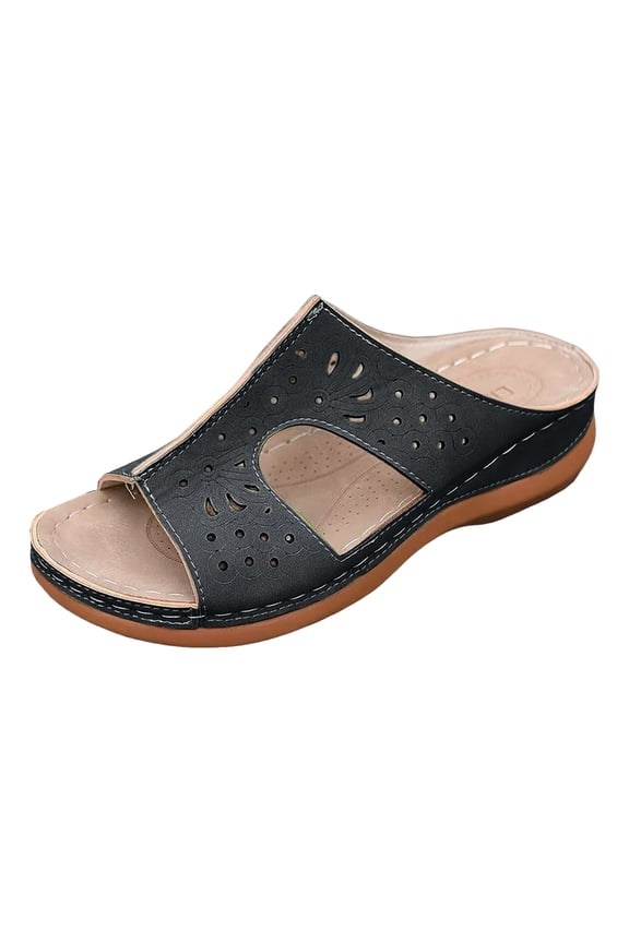 Women Wedge Sandals Wide Width Soft Leather Dressy Comfortable Casual Slip on Summer Sandals