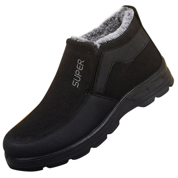YLYL Men Winter Snow Ankle Boots Fur Lined Warm Slip on Outdoor Walking Loafers