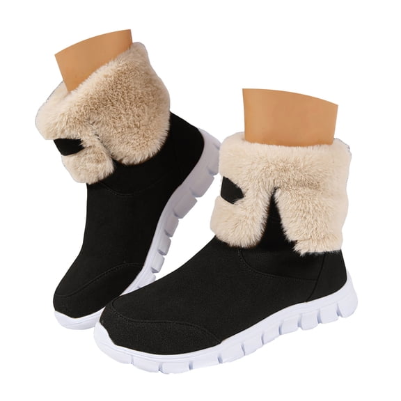 YLYL Women's Suede Snow Boots Warm Fur lined Round Toe Slip on Winter Ankle Booties
