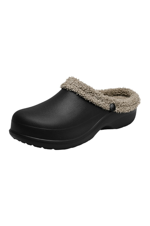 Women and Men Fur Lined Clogs Memory Foam Warm Fuzzy Slippers Winter Waterproof Indoor Outdoor Slipper