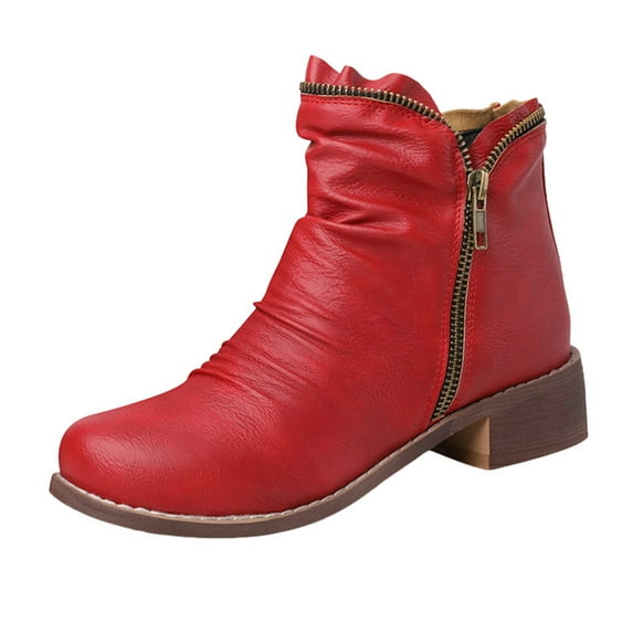 YLYL Women's Ankle Booties Chunky Heel Round Toe Side Zipper Retro Dressy Winter Combat Boots