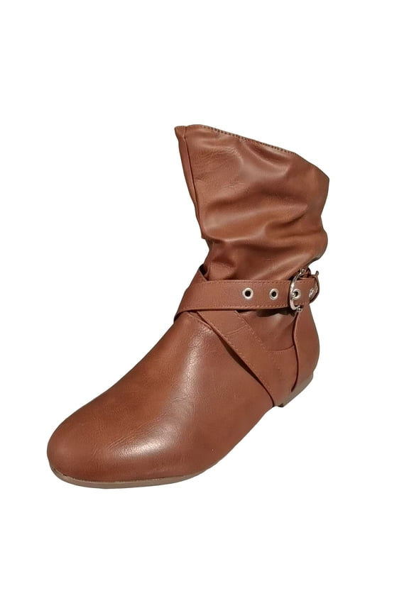 Women's Ankle Booties Fashion Mid Calf Flat Heel Side Zipper Boots for Everyday Wear