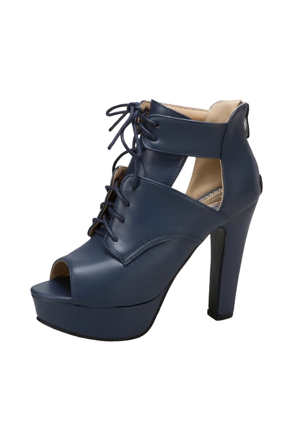 Women's Ankle Booties Fish Mouth Peep Toe Chunky High Heel Lace up Back Zipper Rome Goth Dress Sandals