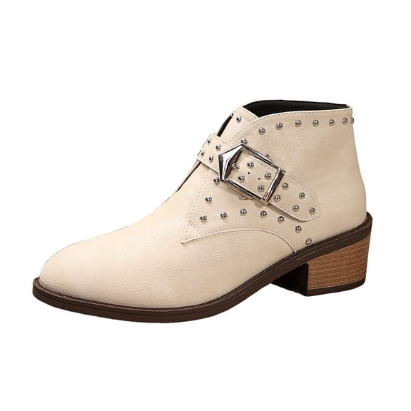 YLYL Women's Ankle Boots Buckle Chunky Stacked Heel Pointed Toe Slip on Fashion Western Punk Boot