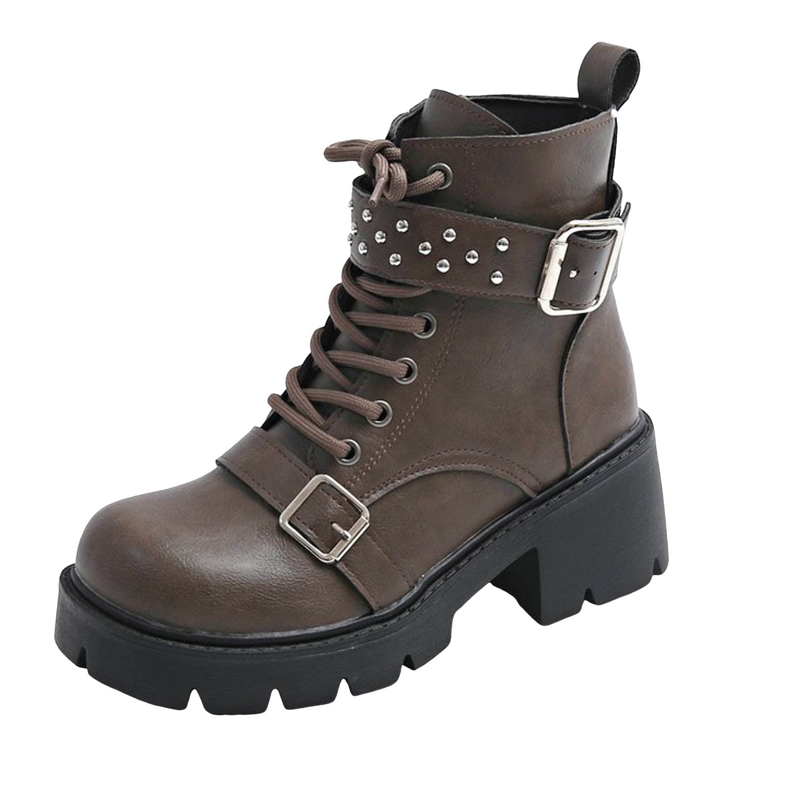 ぬ　multi-buckle stitched boots punk YLYL Women's Ankle Boots Buckle Zipper Goth Punk Lace up High