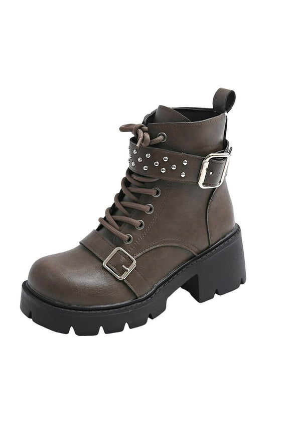 Women's Ankle Boots Buckle Zipper Goth Punk Lace up High Heels Combat Platform Boots