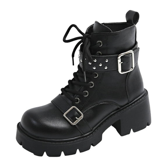 YLYL Women's Ankle Boots Buckle Zipper Goth Punk Lace up High Heels Combat Platform Boots