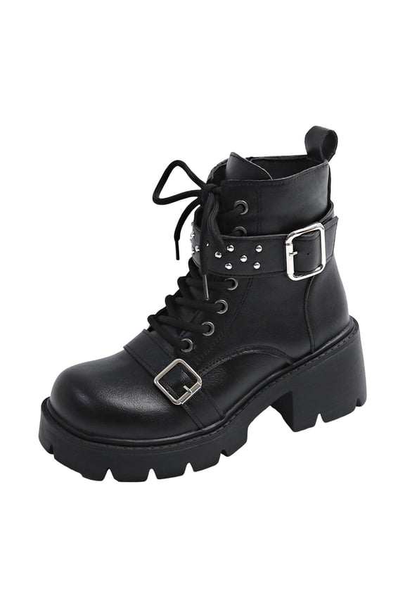 Women's Ankle Boots Buckle Zipper Goth Punk Lace up High Heels Combat Platform Boots