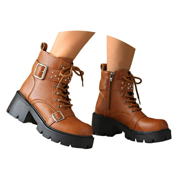 YLYL Women's Ankle Boots Buckle Zipper Goth Punk Lace up Chunky High Heels Combat Platform Boots
