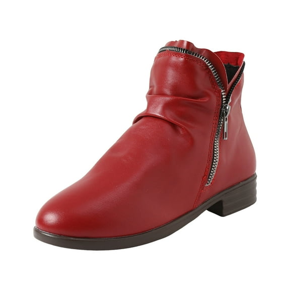 YLYL Women's Ankle Boots Leather Lace up Round Toe Side Zip Retro Fashion Casual Short Boots
