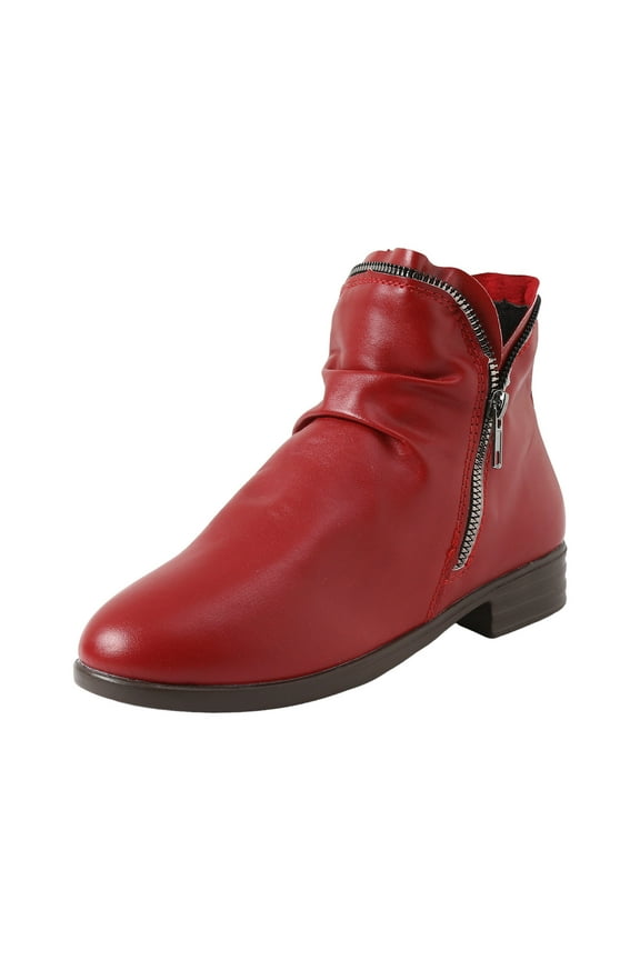 Women's Ankle Boots Leather Lace up Round Toe Side Zip Retro Fashion Casual Short Boots