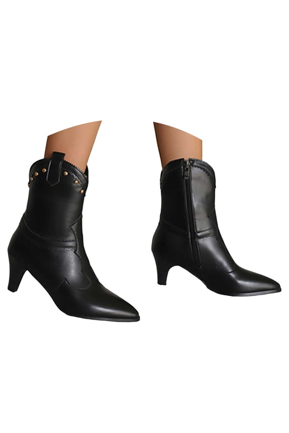 Women's Ankle Boots Low Kitten Heel Pointed Toe Booties Side Zipper Fall Shoes