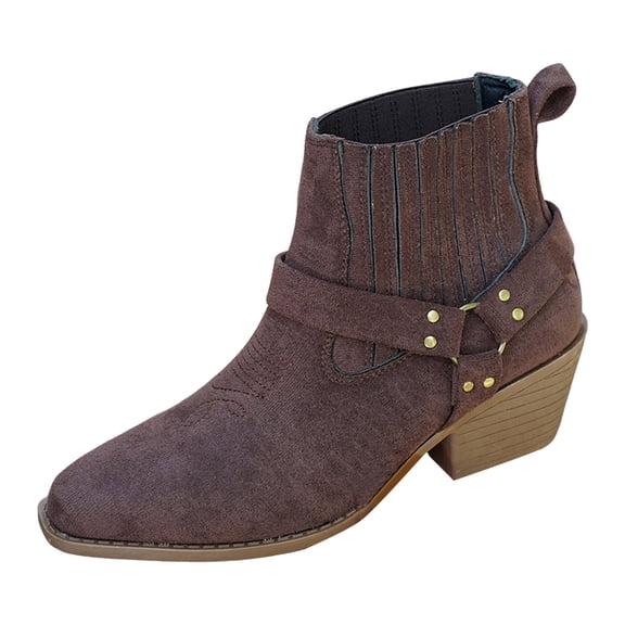 YLYL Women's Ankle Boots Pointed Toe Chunky Heel Side Zipper Fashion Casual Motorcycle Riding Boot