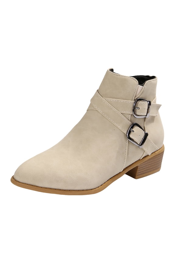 Women's Ankle Boots Pointed Toe Chunky Stacked Heel Side Zipper Pull on Classic Western Boots