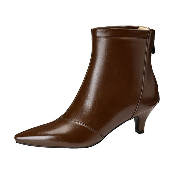 YLYL Women's Ankle Boots Stiletto Low Kitten Heels Back Zip Pointed Toe Fall Winter Short Boots for Party Wedding Work
