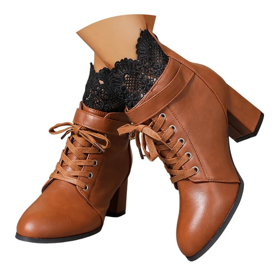 YLYL Women's Ankle Boots with Buckle Chunky High Heel Lace up Zipper Gothic Punk Combat Boots