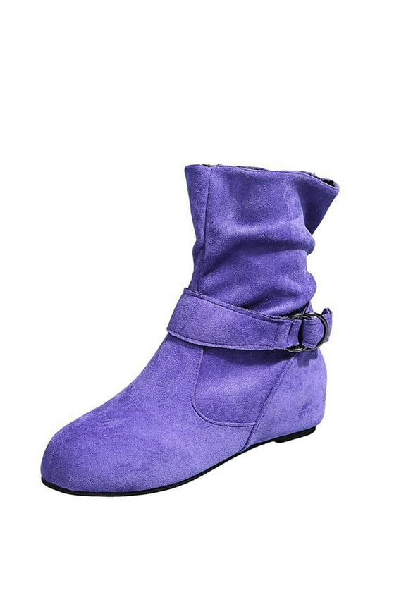 Women's Ankle Boots with Side Zipper Casual Winter Mid Calf Short Boots Slouchy Ruched Suede Flats Ankle Booties