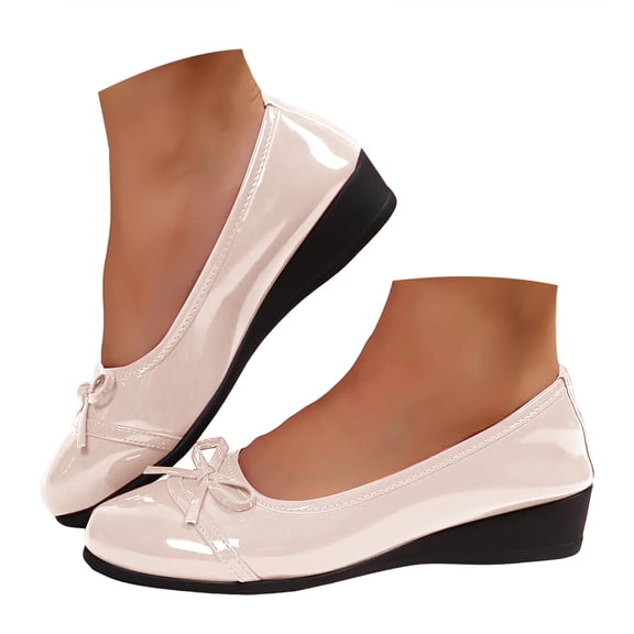 YLYL Women's Bow Ballet Shoes Patent Leather Almond Toe Wedge Heel Comfortable Lightweight Slip on Dress Shoes