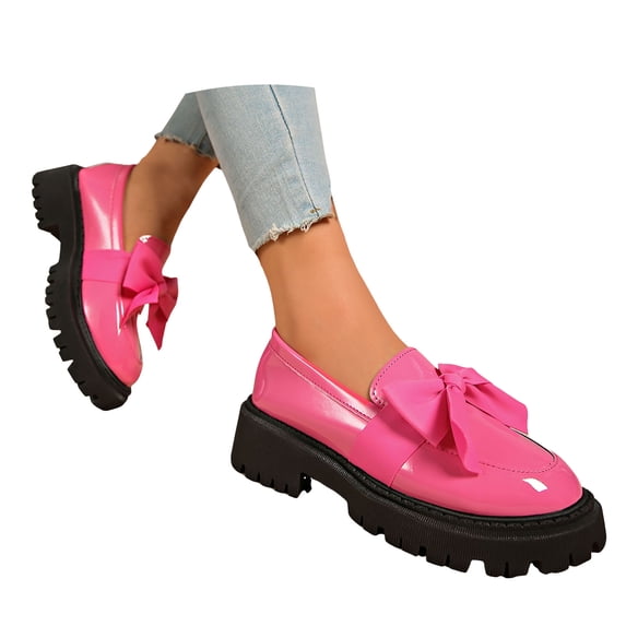 YLYL Women's Loafers Bowknot Patent Leather Lug Sole Fashion Casual Slip on Business Office Dress Shoes
