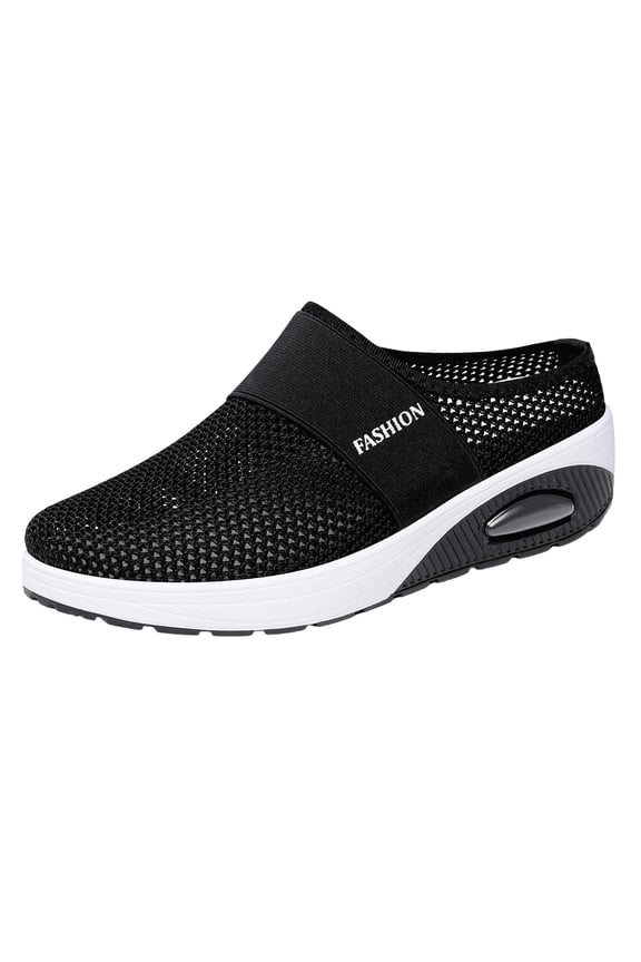 Women's Breathable Mesh Backless Mule Sneakers Air Cushion Platform Slip on Walking Clogs