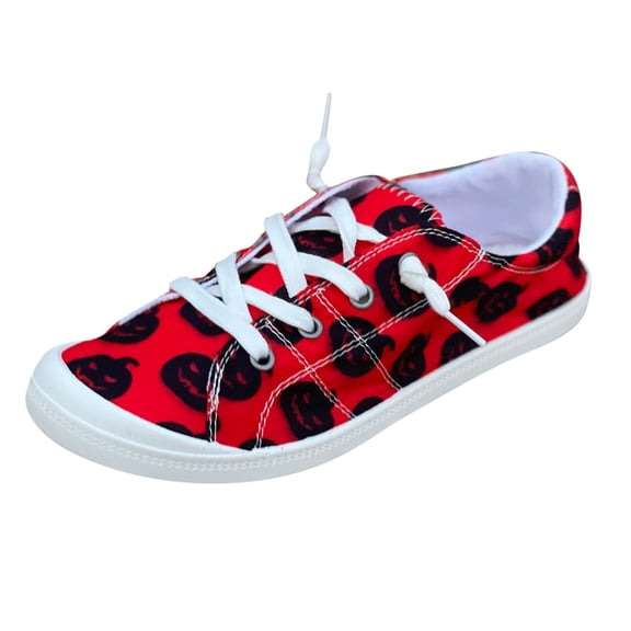 YLYL Women's Canvas Shoes Halloween Pumpkin Ghost Print Breathable Flat Sports Shoes