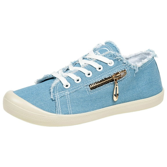 YLYL Women's Canvas Shoes Lace up Side Zipper Detail Casual Lightweight Low Top Sneakers