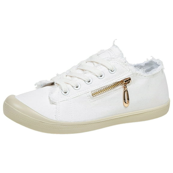 YLYL Women's Canvas Shoes Lace up Side Zipper Detail Casual Lightweight Low Top Sneakers