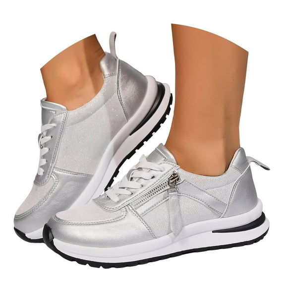 YLYL Women's Canvas Wedge Sneaker Slip on Lace-Up Fashion Walking Shoes with Side Zipper