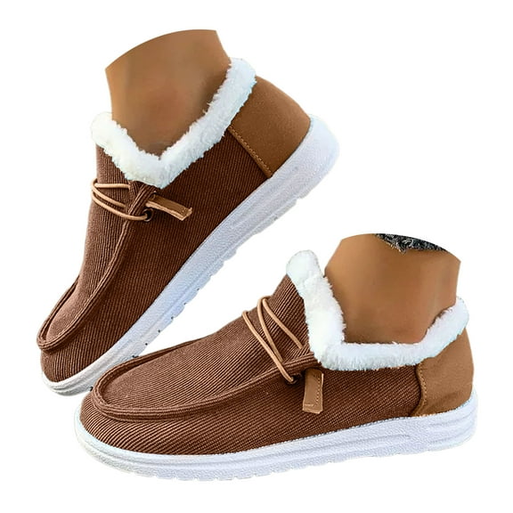 YLYL Women's Canvas Winter Snow Boots Fur Lined Warm Comfort Lightweight Non-slip Moccasins Shoes