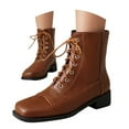 thumbnail image 1 of YLYL Women's Chunky Low Heels Ankle Boots Comfort Square Toe Lace up Combat Motorcycle Biker Boots, 1 of 9