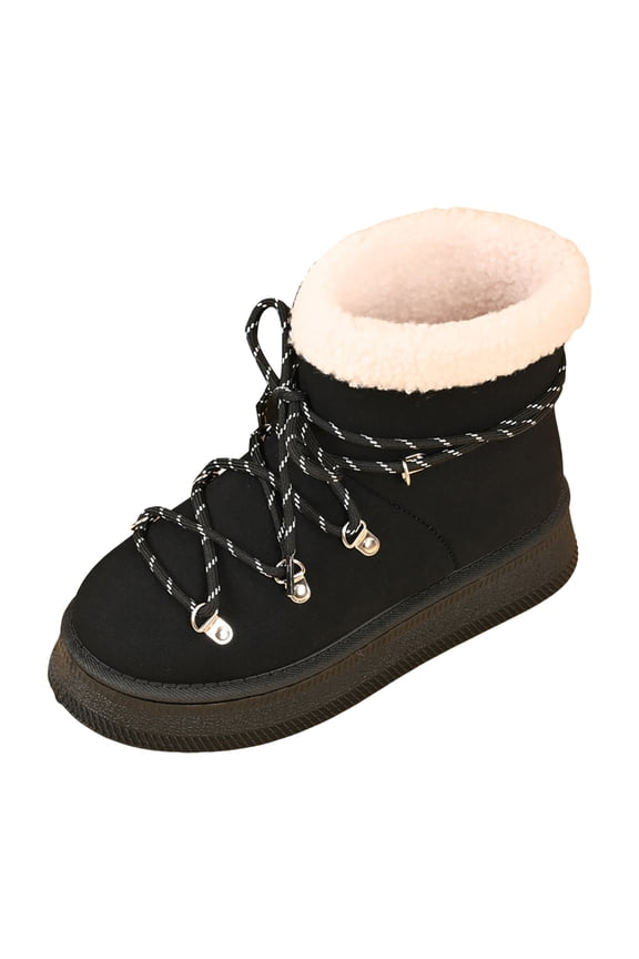 Women's Suede Snow Boots Classic Slip on Lace up Anti-Slip Thick Sole Winter Ankle Boots