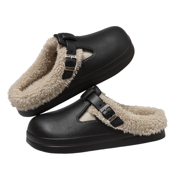 YLYL Womens Clogs Warm Fur Lined Waterproof Slip on Winter Indoor Outdoor Garden Mules Bedroom Slippers