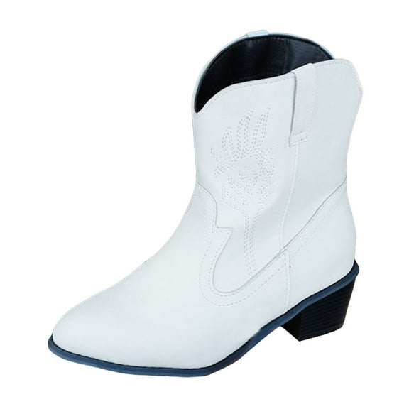 YLYL Women's Cowboy Cowgirl Ankle Boots Embroidered Stitched Low Chunky Heel Pointed Toe Western Short Boots