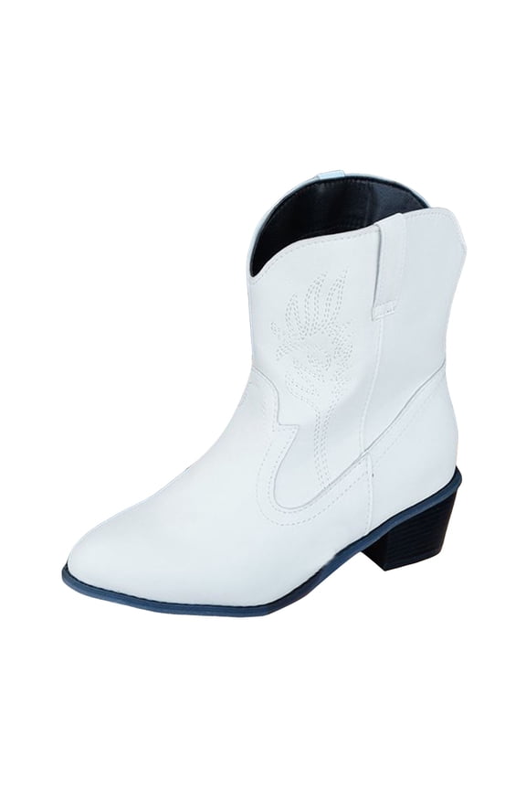 Women's Cowboy Cowgirl Ankle Boots Embroidered Stitched Low Chunky Heel Pointed Toe Western Short Boots