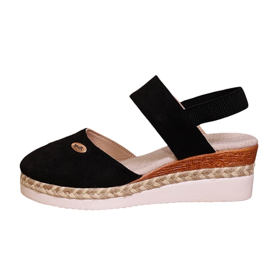 YLYL Women's Espadrilles Sandals Elastic Ankle Strap Closed Toe Platform Wedge Heel Dressy Casual Summer Shoes