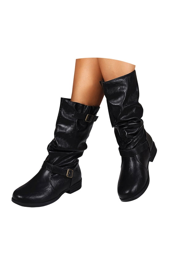 Women's Extra Wide Calf Knee High Boots Round Toe Blocked Heel Slouchy Winter Tall Boots