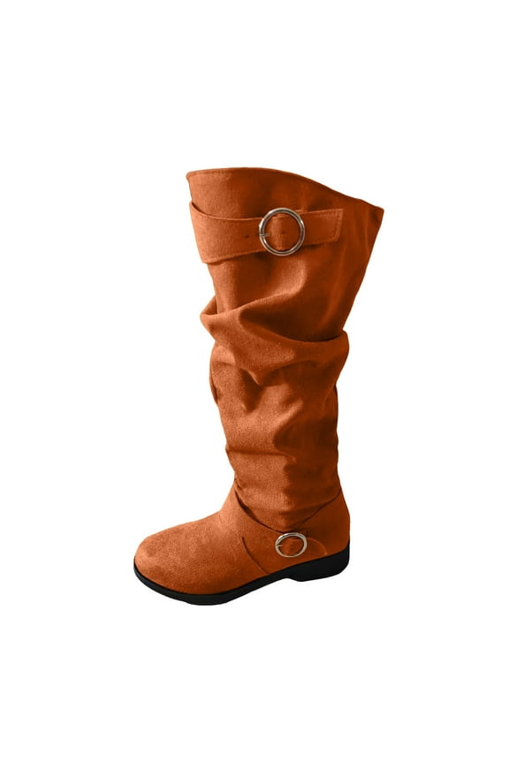 Women's Extra Wide Calf Knee High Slouchy Boots Wide Width Tall Boots with Flat Heel Side Zipper