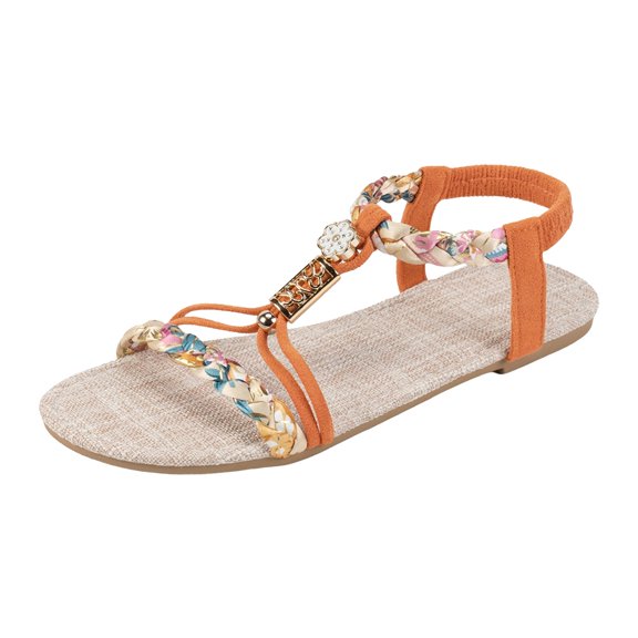 YLYL Women's Braided Boho Flat Sandals Open Toe Ankle Strap Dressy Casual Summer Beach Vacation Shoes