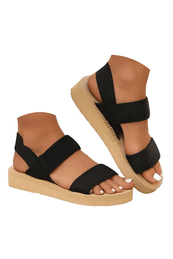 Women's Flatform Sandals Elastic Ankle Strap Wide Width Slip on Lightweight Casual Summer Beach Shoes