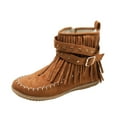 thumbnail image 1 of YLYL Women's Fringe Western Cowgirl Boots Ankle Cowboy Suede Tassel Fashion Pull on Short Round Toe Retro Winter Low Heel Booties, 1 of 9