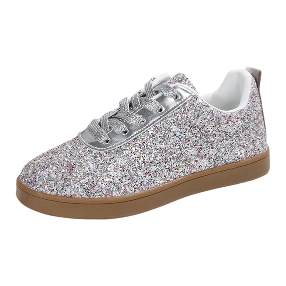 YLYL Women's Glitter Sneakers Lace up Fashion Dressy Shoes for Bridal, Stage Performance, Travel, Birthday Parties