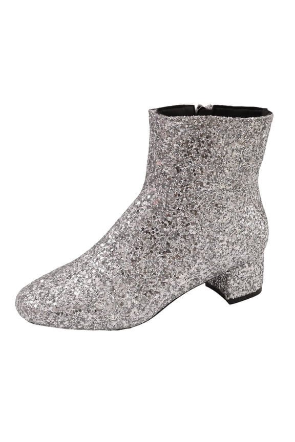 Women's Glitter Sparkly Ankle Booties Chunky Heel Side Zipper Wedding Bridal Party Dress Short Boots