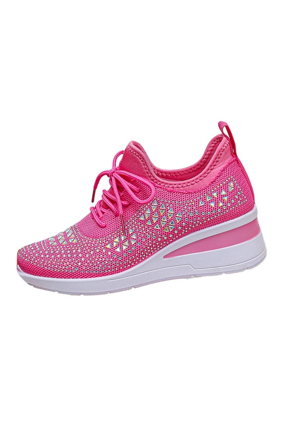 Women's Glittery Sneakers Rhinestone Fashion Breathable Dressy Wedge Tennis Shoes