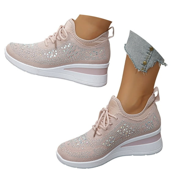 YLYL Women's Glittery Sneakers Rhinestone Fashion Breathable Dressy Wedge Tennis Shoes