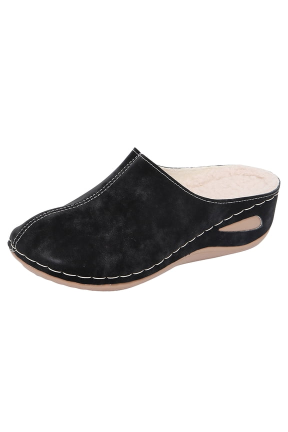 Women's House Slipper Mules Warm Fur Lined Wedge Heel Winter Indoor Outdoor Clogs