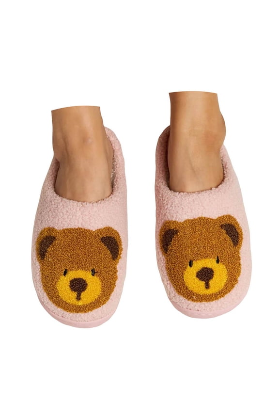 Women's House Slippers Cute Bear Fuzzy Fluffy Warm Soft Plush Memory Foam Winter Shoes